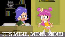 a cartoon of a girl saying it 's mine