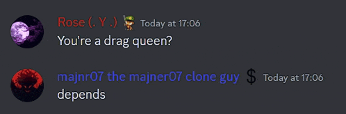a screenshot of a discord conversation between rose and majnr07