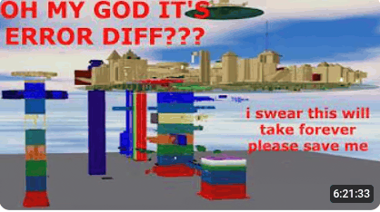 a computer generated image of a city with the words `` oh my god it 's error diff ? '' .