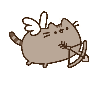 a cartoon cat with wings is holding a bow and arrow in its mouth .