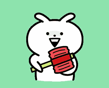 a cartoon rabbit is holding a red hammer