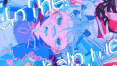 it looks like a painting of a girl with a pink face and blue eyes .