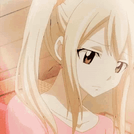 a blonde anime girl with pigtails and a pink shirt