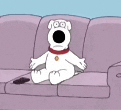 a cartoon dog is sitting on a couch with his eyes closed