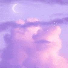 a purple sky with clouds and a crescent moon