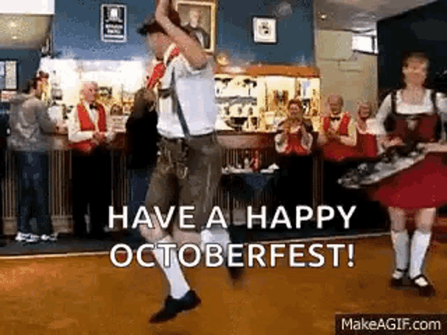 a man is jumping in the air while dancing in a bar .