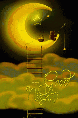 a cartoon of a teddy bear sitting on a crescent moon with the words good night