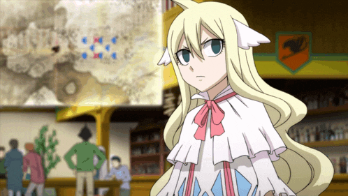 a fairy tail character stands in front of a map