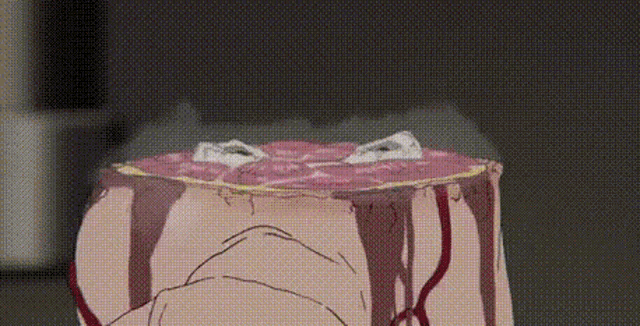 a close up of a drawing of a person 's face with blood coming out of it
