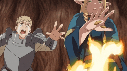 a cartoon of a man in armor and a woman in a blue robe