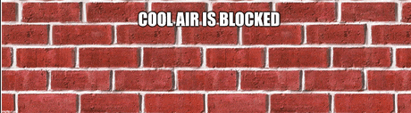 a red brick wall with the words cool air is blocked above it