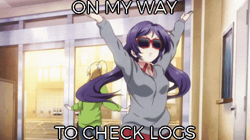 on my way to check logs is written next to a cartoon girl