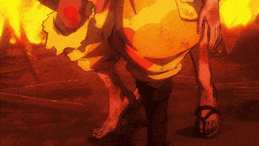 a cartoon drawing of a person walking in front of a fire with the letters t and w on their feet