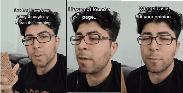 a man with glasses is talking about going through his quran
