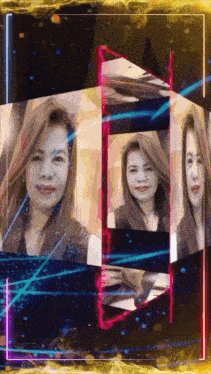 a collage of a woman 's faces is displayed on a screen