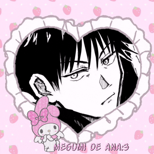 a black and white drawing of a man with the name megumi de ana 3