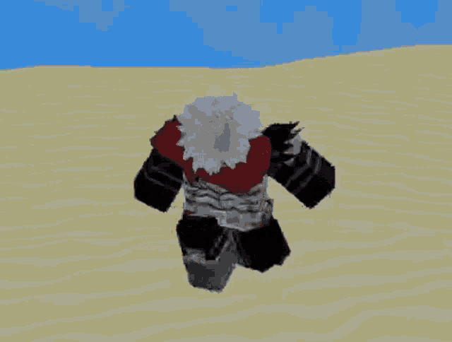 a cartoon character is standing in the sand in a desert .