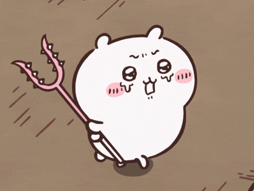a cartoon drawing of a bear holding a trident with spikes