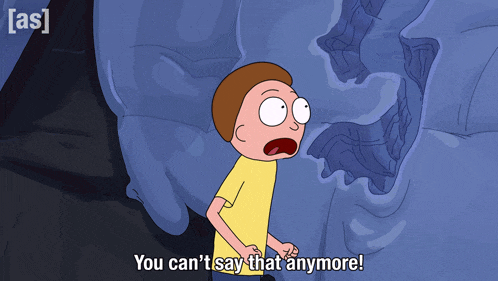 a cartoon character says " you can 't say that anymore " in front of a skull