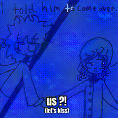 a drawing of a boy and a girl holding hands with the words i told him to come over
