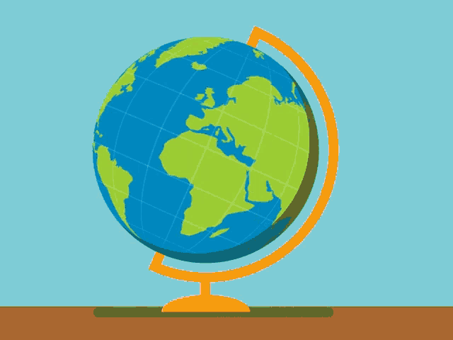 a hand is pointing at a globe on a blue background
