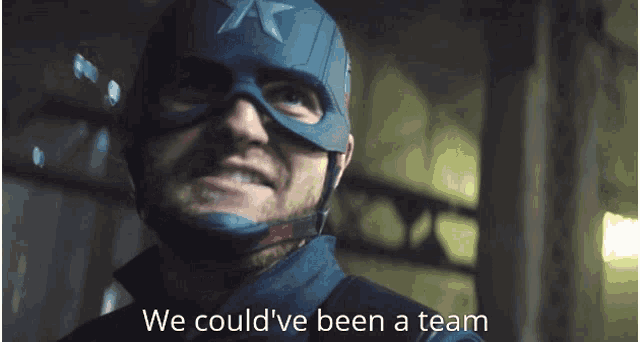 a man in a captain america costume says we could ve been a team