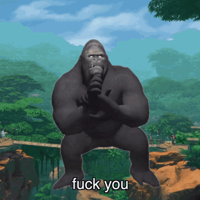 a picture of a gorilla with the words " fuck you " written below it