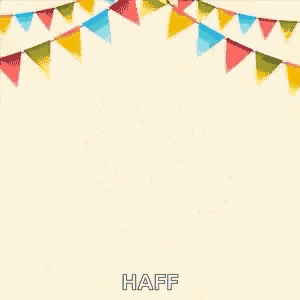 a bunch of balloons and flags with the words haff written on them