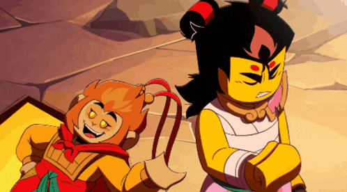 a monkey and a girl are standing next to each other in a cartoon