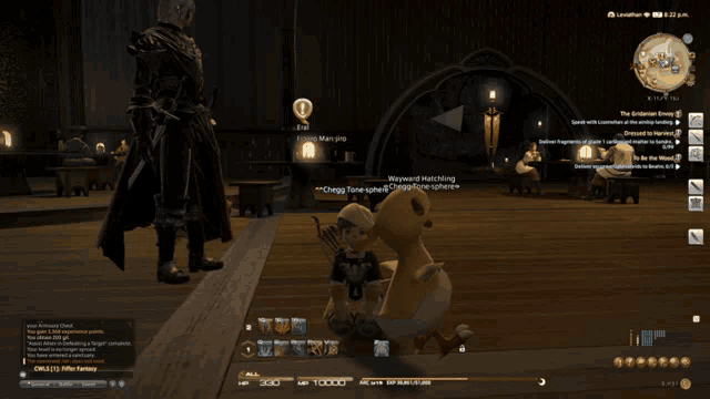 a screenshot of a video game shows a character named cregg tonesphere standing next to a duck