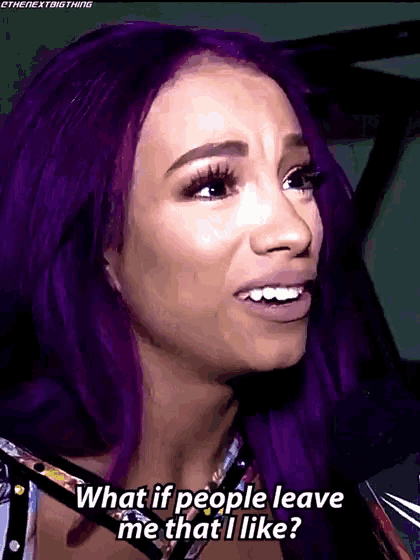 a woman with purple hair says " what if people leave me that i like ? "