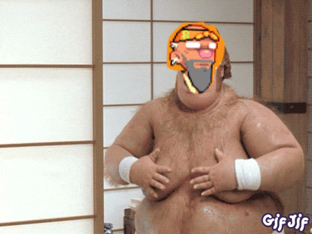 a gif of a shirtless man with a pixelated face and the words gif jif below him