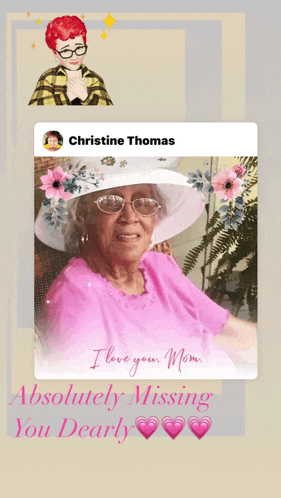 a picture of an elderly woman wearing a pink shirt and a white hat