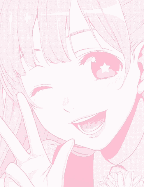 a pink and white drawing of a girl with a star on her eye