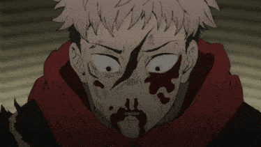 a cartoon character with blood on his face and a scarf around his neck