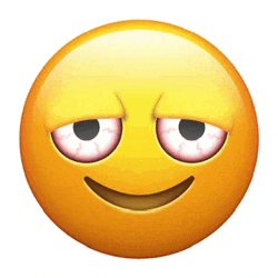 a yellow smiley face with a smiling face and tired eyes