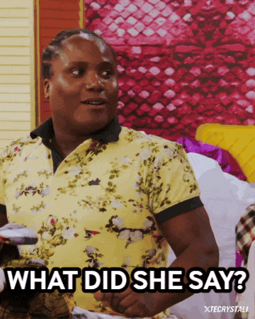a man in a floral shirt is asking what did she say