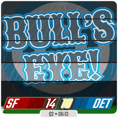 a sign that says ' bull 's eye ' on it in blue