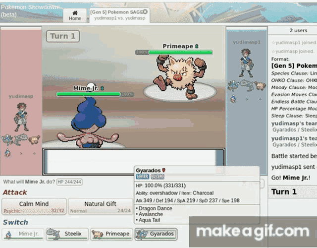 a screenshot of a pokemon showdown game with a pokemon named primeape