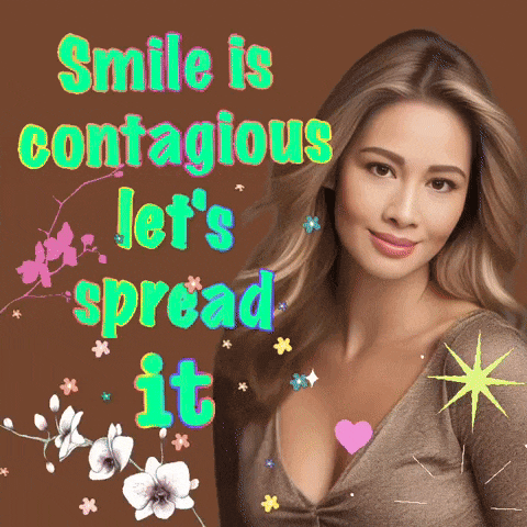 a picture of a woman with the words smile is contagious let 's spread it on it