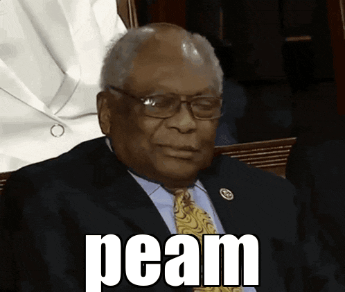 a man in a suit and tie says peaam in white