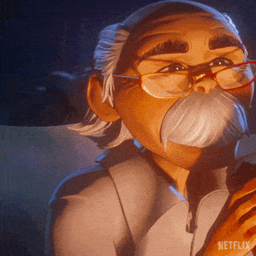 a man with glasses and a mustache is drinking from a bottle with netflix written on it
