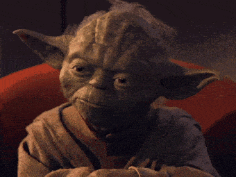 yoda says that brings total obliteration in front of a red chair