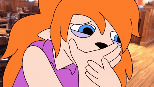 a cartoon character covering her mouth with her hand