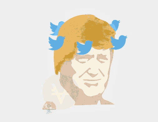 a drawing of a man 's head with twitter birds coming out of it