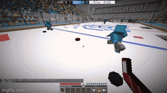 a hockey game is being played in a minecraft world