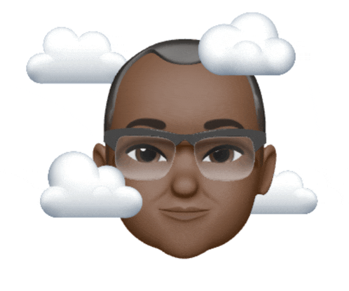 a man with glasses and clouds surrounding his head