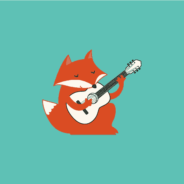 a fox is playing a guitar with its eyes closed