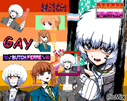 a collage of anime characters with the words gay butch femme at the top