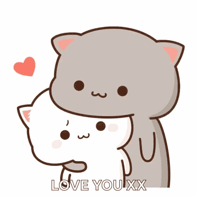 a cartoon of two cats hugging each other with the words love you xx written below them